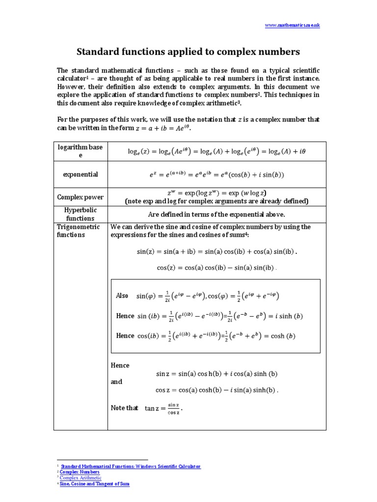 Complex Functions for Complex Numbers | PDF