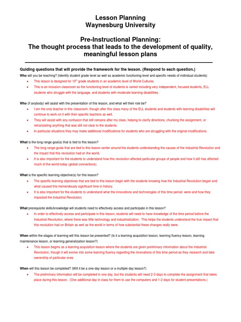 Lesson plan lesson plan learning disability