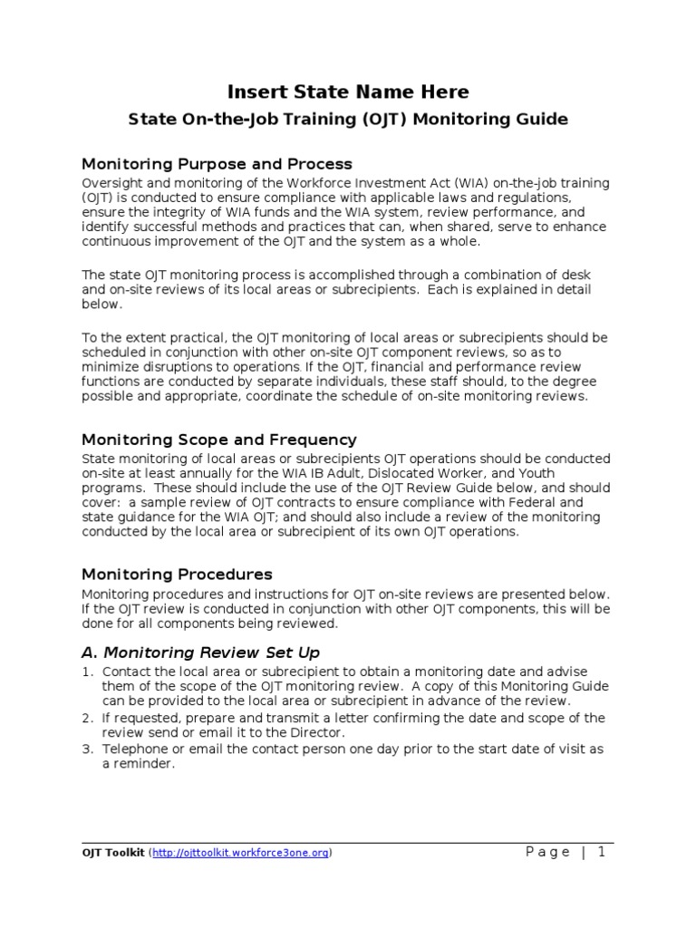 OJT Monitoring Guide for States | PDF | Layoff | Employment