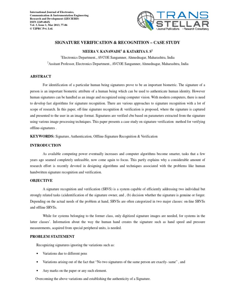 Signature Verification & Recognition - Case Study | PDF ...