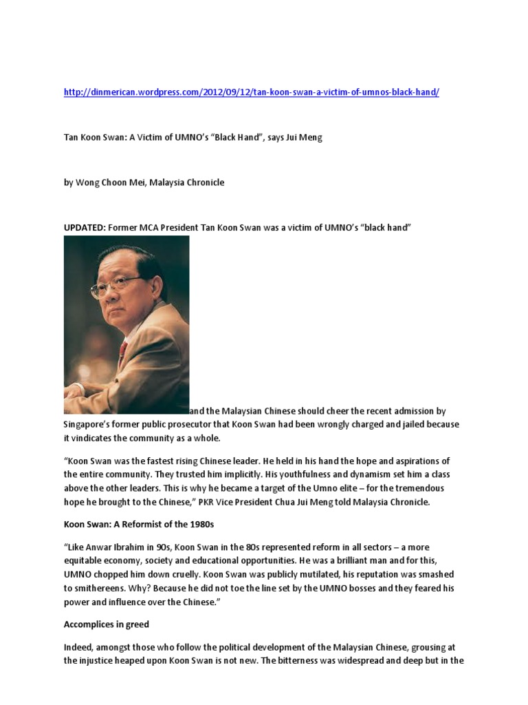 Tan Koon Swan A Victim Of Umno S Black Hand Malaysia Government