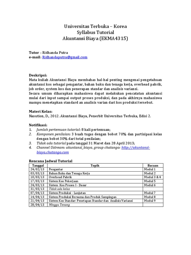 Syllabus Akuntansi Biaya