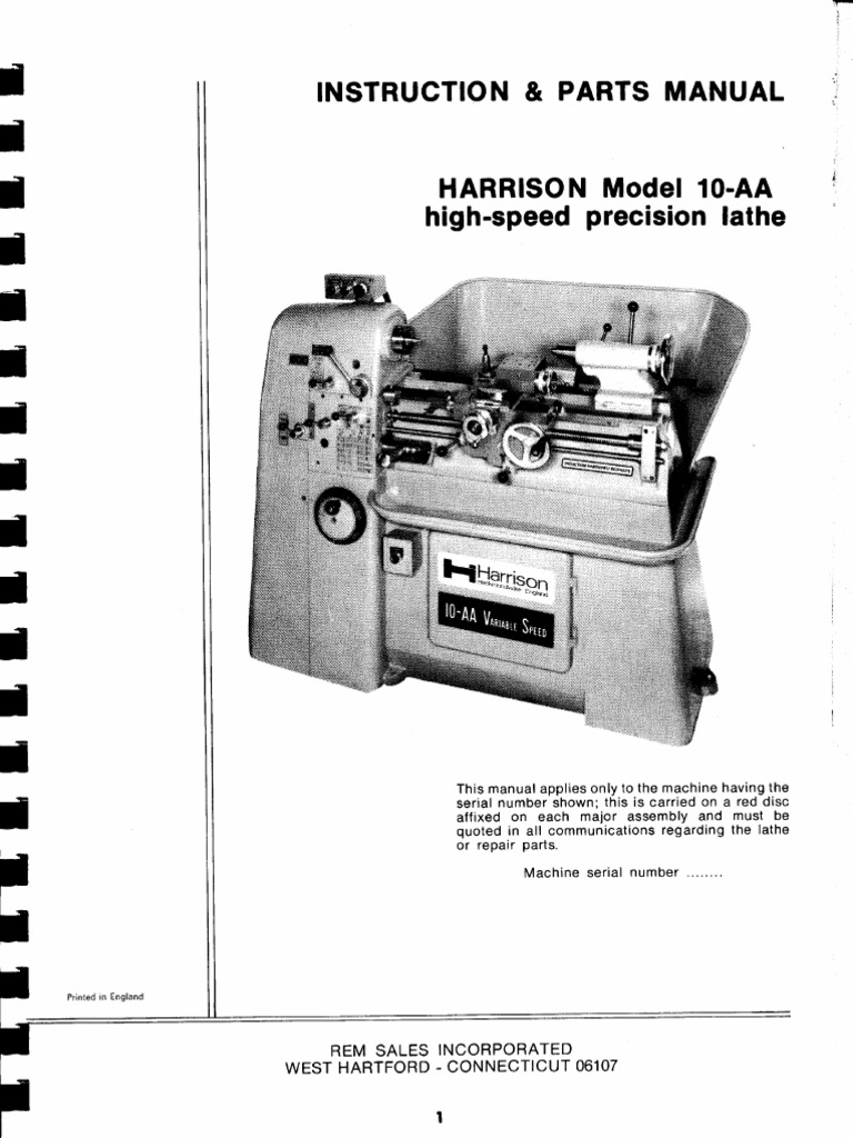 Harrison Model 10AA Lathe PDF PDF