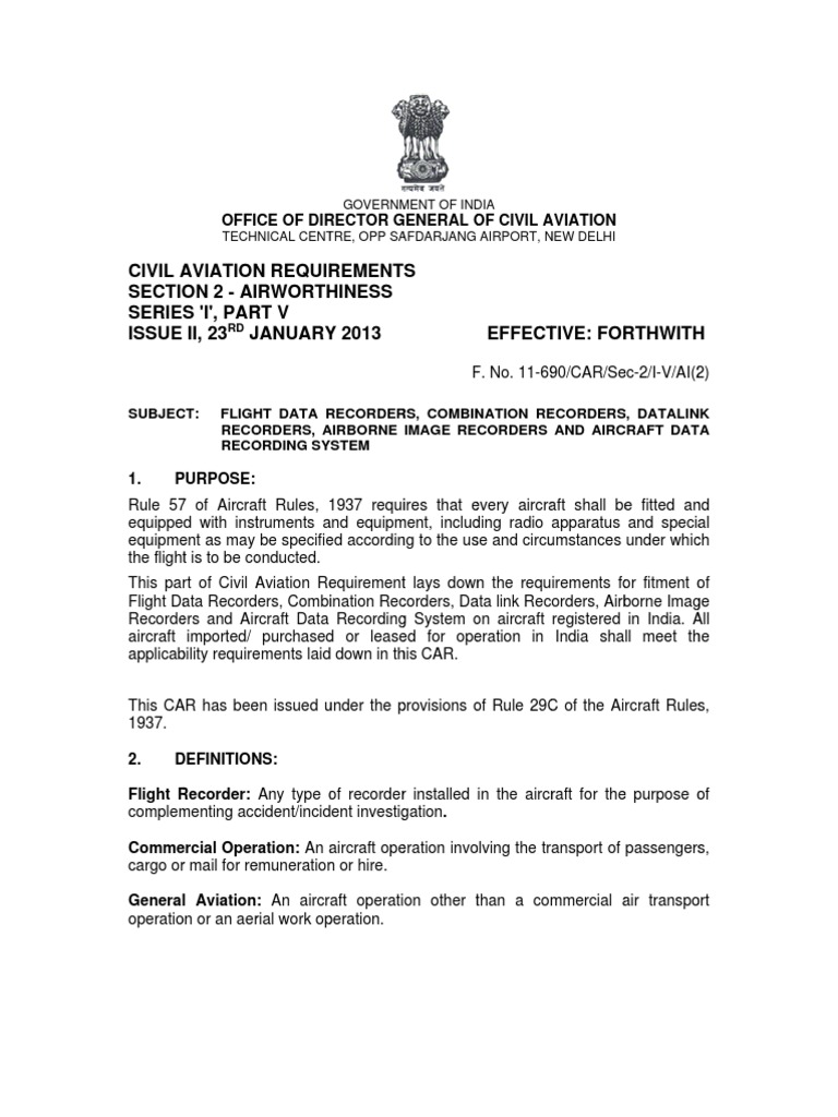 Latest Civil Aviation Requirements DGCA INDIA On SSFDRs D2II5 PDF