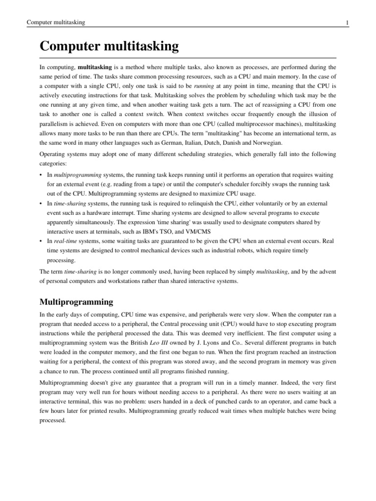 Computer Multitasking | PDF | Thread (Computing) | Operating System