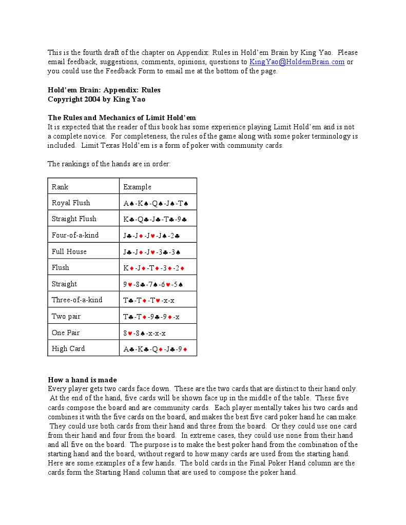 A.01 Rules Betting In Poker Texas Hold 'Em
