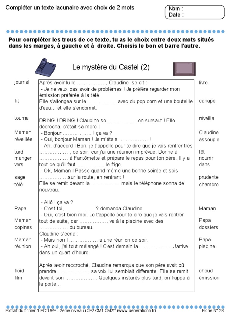 Cm1 Cm2 Fiche De Lecture A Imprimer Fiche Lecture Ce2 Cm1 Cm2 4 | Loisirs