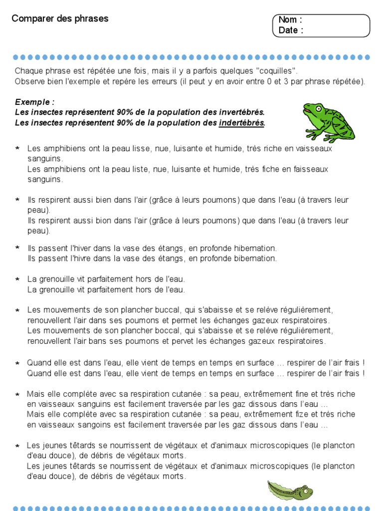 Fiche Lecture Ce2 Cm1 Cm2 5 Pdf Amphibiens Peau