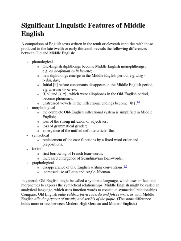 Significant Linguistic Features Of Middle English English Language 