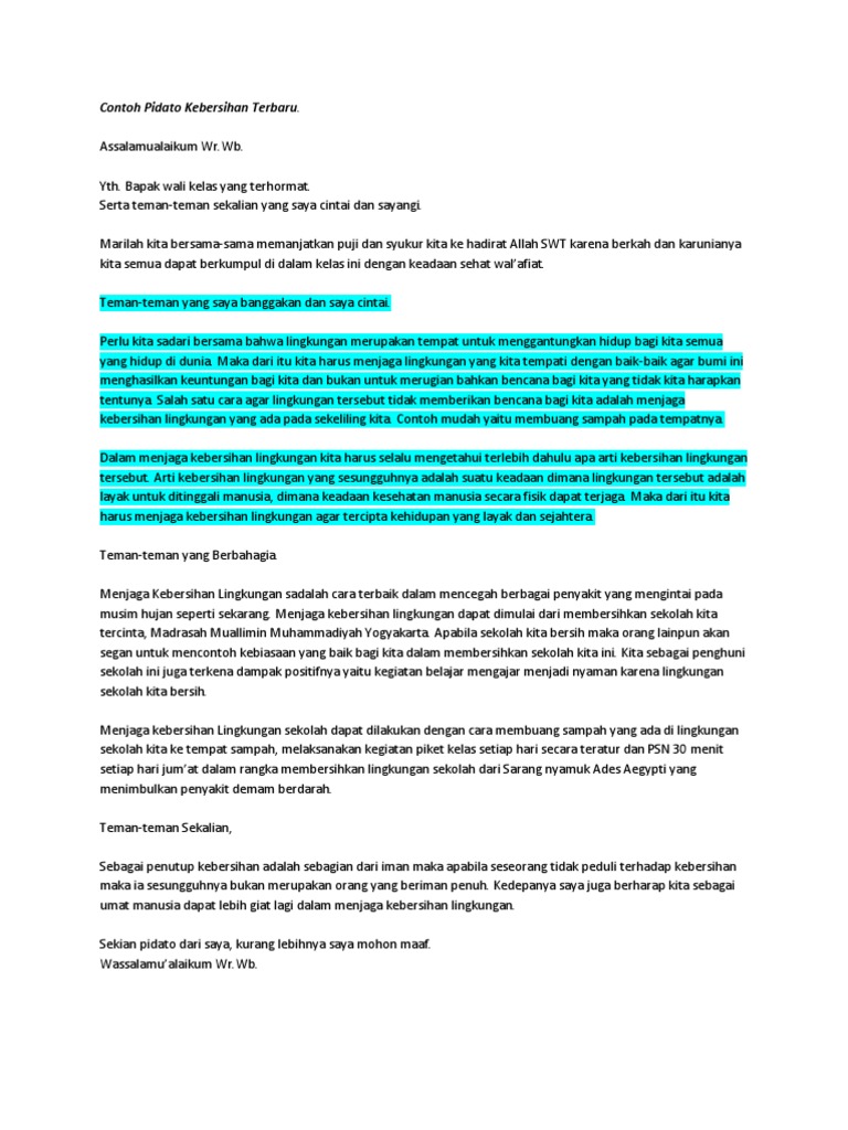 Contoh Pidato Singkat Tentang Kebersihan Kelas Mosaicone