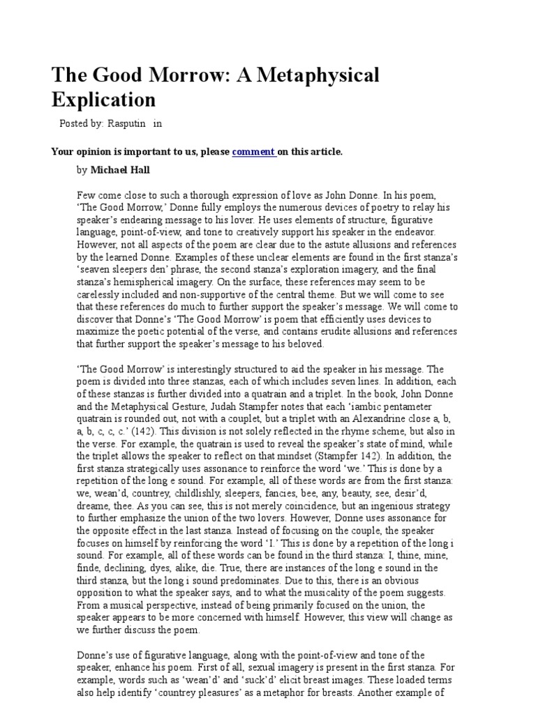 The Good Morrow Analysis Poetic Form Poetry