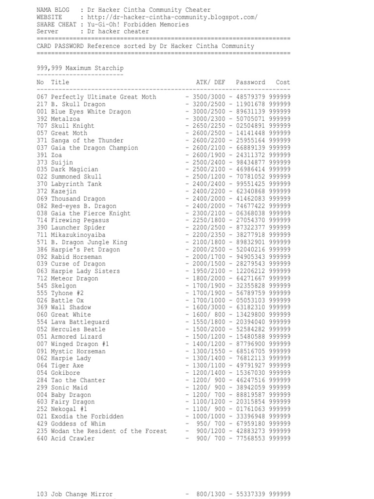 Cheat Password Yu-Gi-Oh! Forbidden Memories | PDF | Dragon | Nature