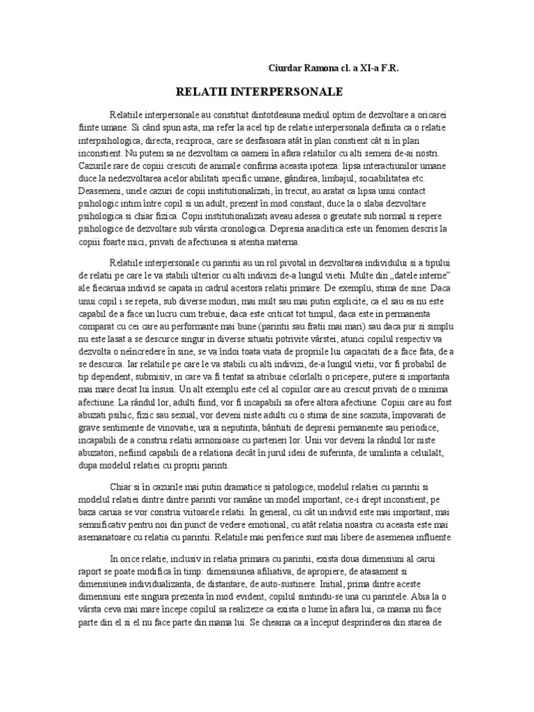 Sociologie Relatii Interpersonale | PDF