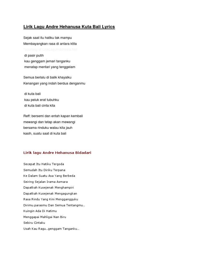 Lirik Lagu Andre Hehanusa