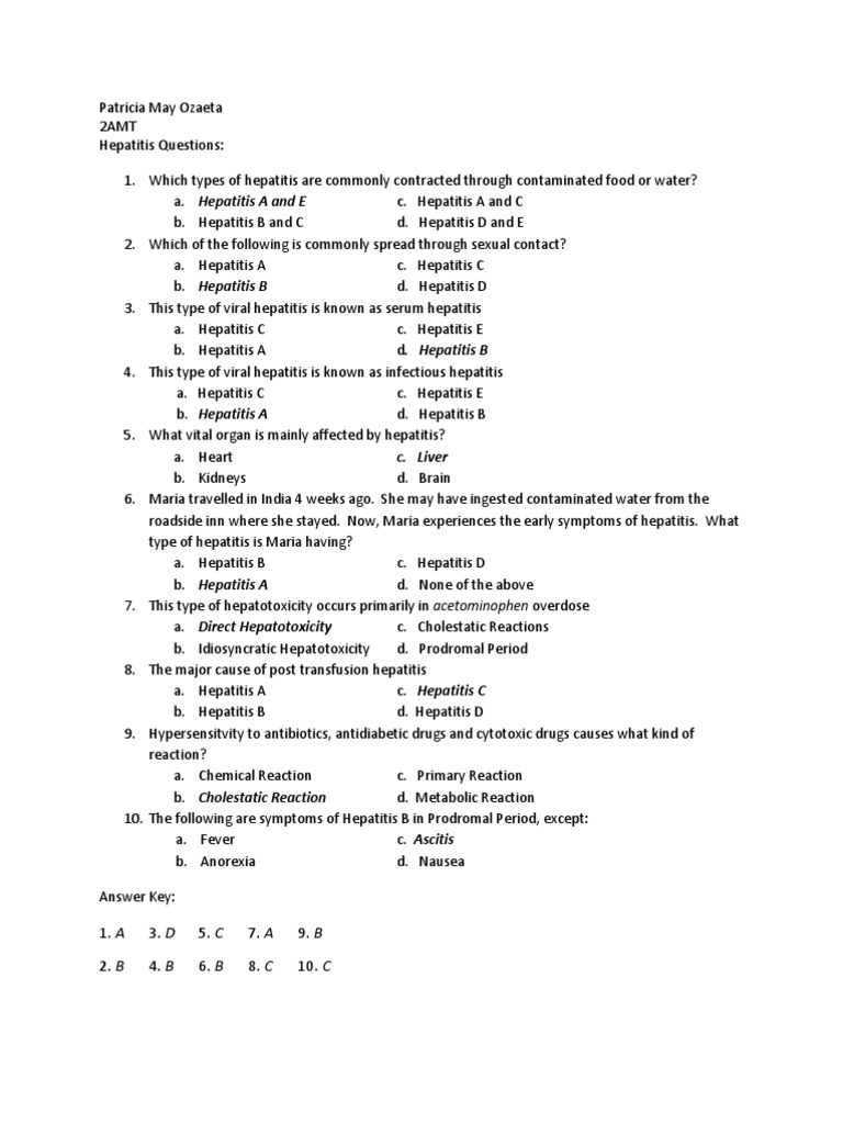 Hepatitis Quiz and Answers Guide | PDF