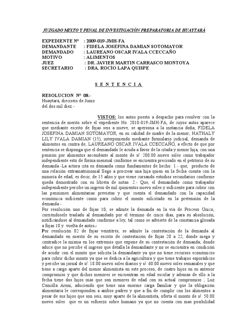 Sentencia de Alimentos | PDF | Manutención de los hijos | Demanda judicial