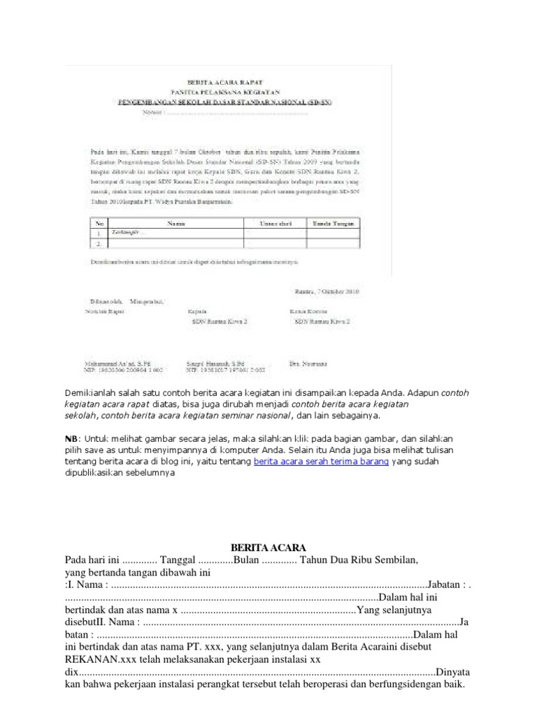 Contoh Berita Acara Rapat Sekolah - Aneka Contoh