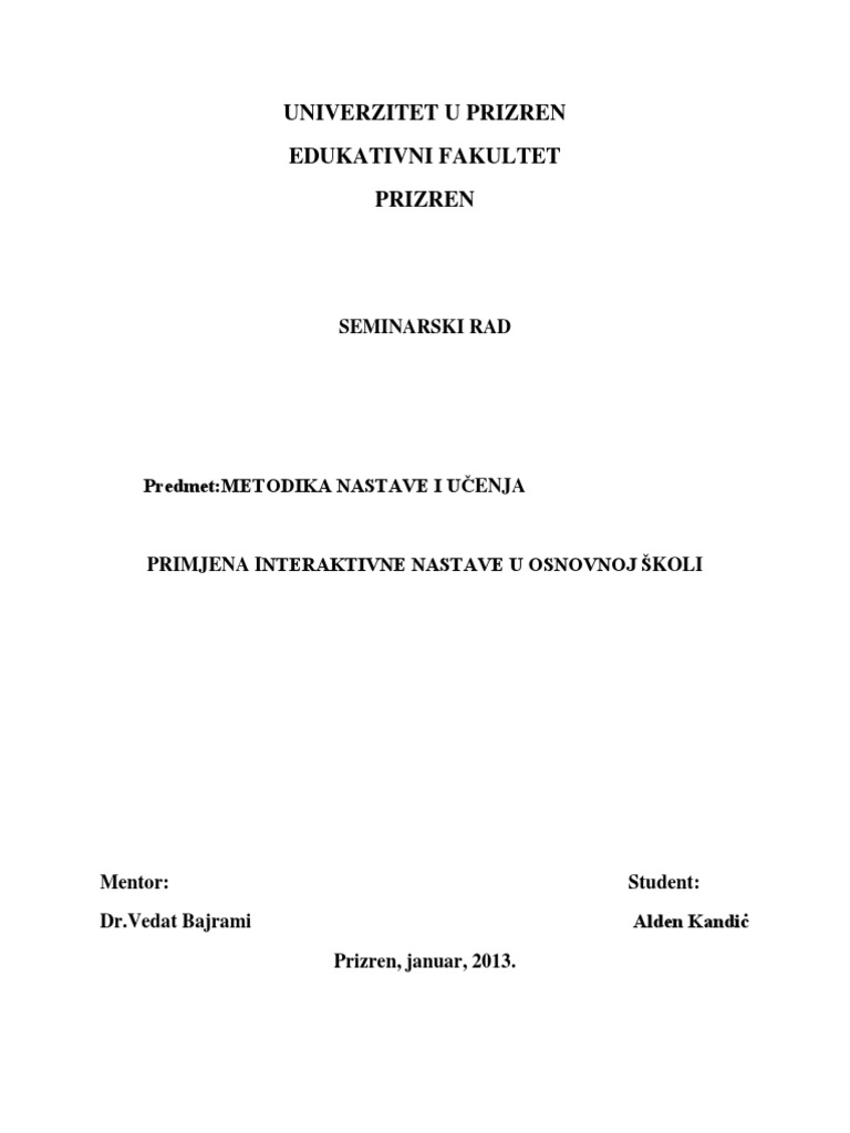 Primjena Interaktivne Nastave U Osnovnoj Skoli | PDF