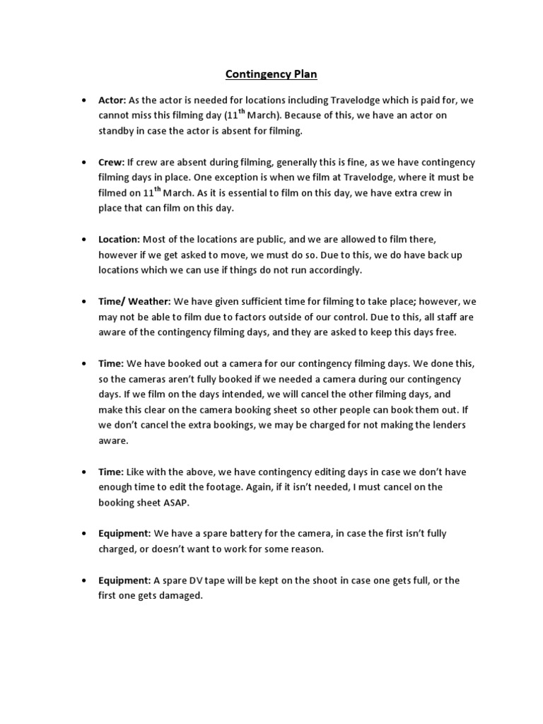 Contingency Plan | PDF