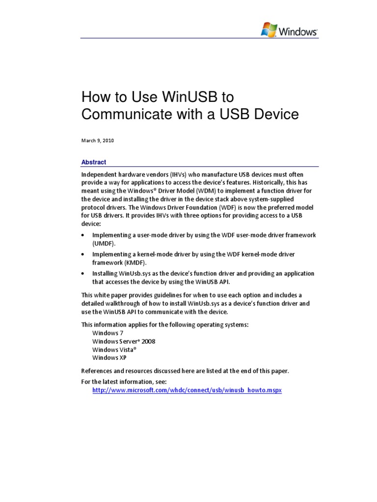 Winusb Howto Device Driver Microsoft Windows
