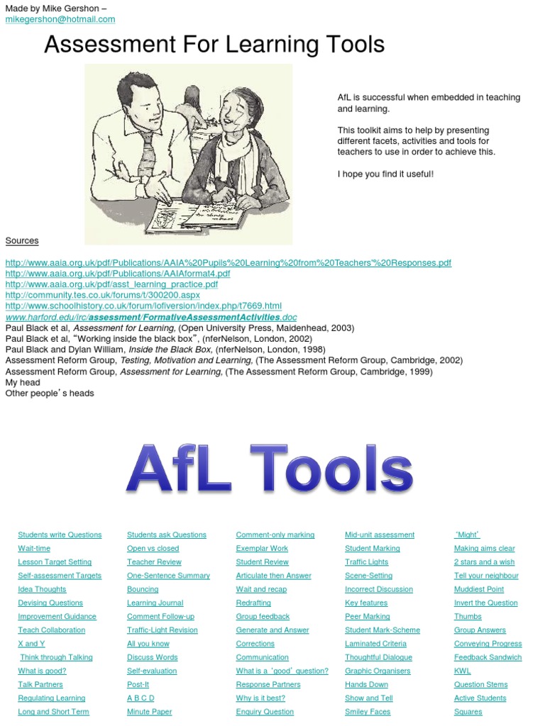 Effective Assessment for Learning Tools | PDF | Question | Teachers