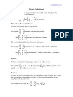 Matrix Definitions: Dimensions: Rows and Columns