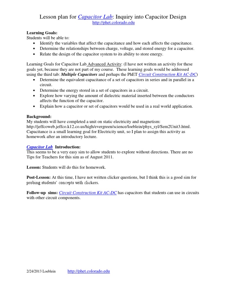 Capacitor Lesson Plan PDF