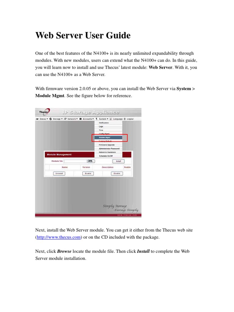 Thecus N4100+ Web Server Setup Guide | PDF | Web Server | Internet & Web