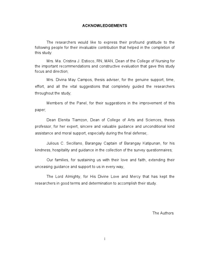 Acknowledgement for thesis picture