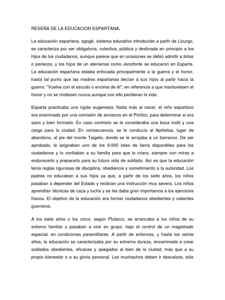 La Educación Espartana | PDF | Esparta | Antigua Grecia