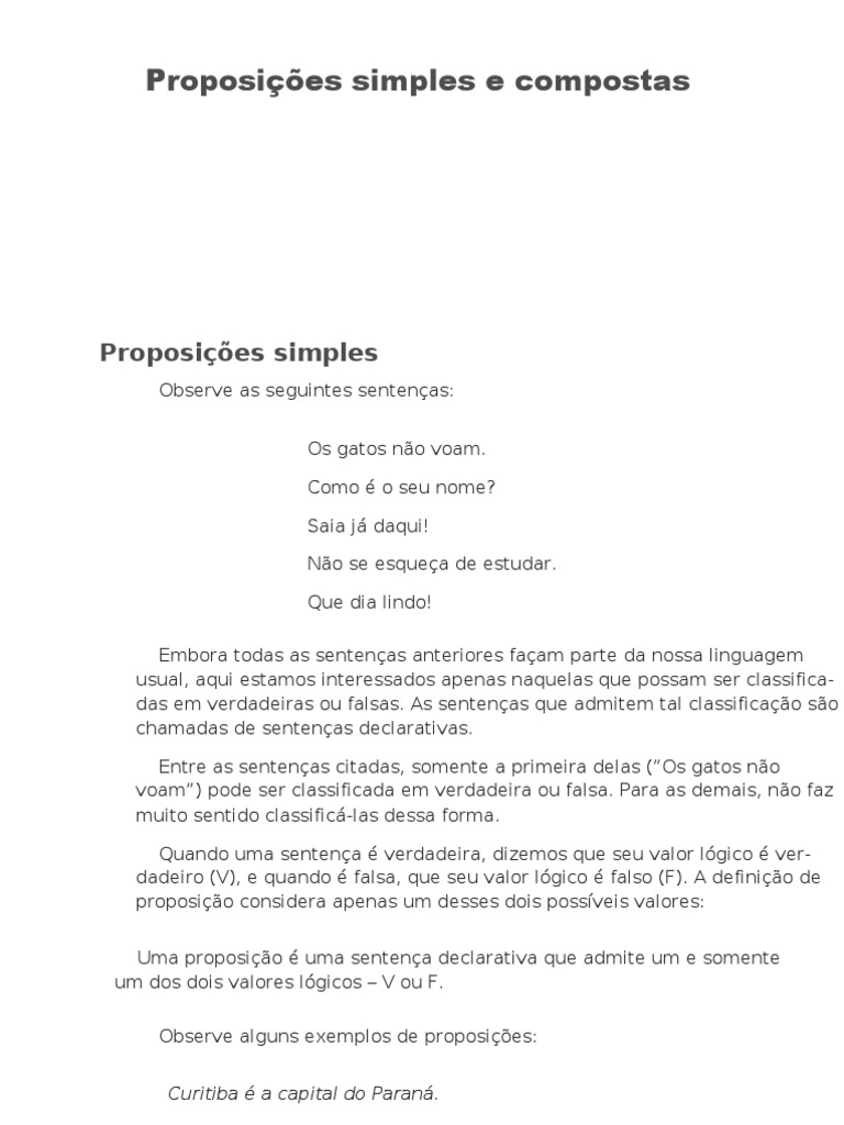 Proposições simples e compostas: uma introdução à lógica proposicional ...