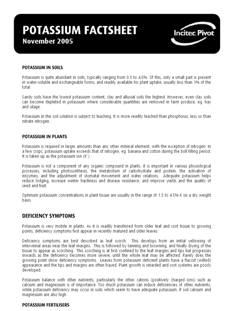Potassium Factsheet Potassium Diet & Nutrition