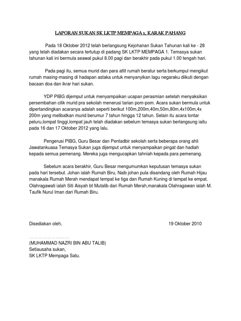 Laporan Sukan Sk Lktp Mempaga 1 Pdf
