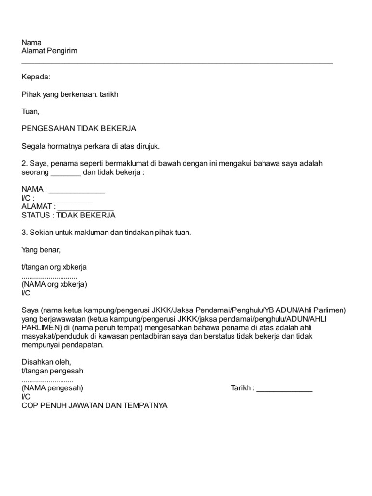 Contoh Surat Permohonan Kebenaran Bekerja