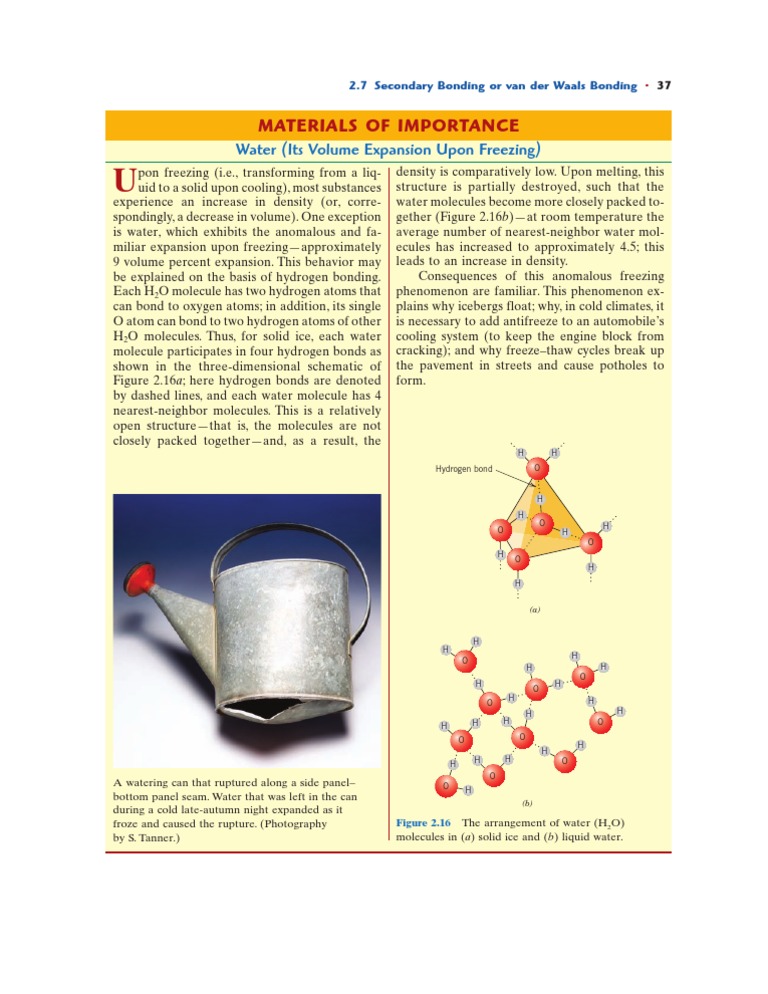 Materials of Importance Water (Its Volume Expansion Upon Freezing) PDF