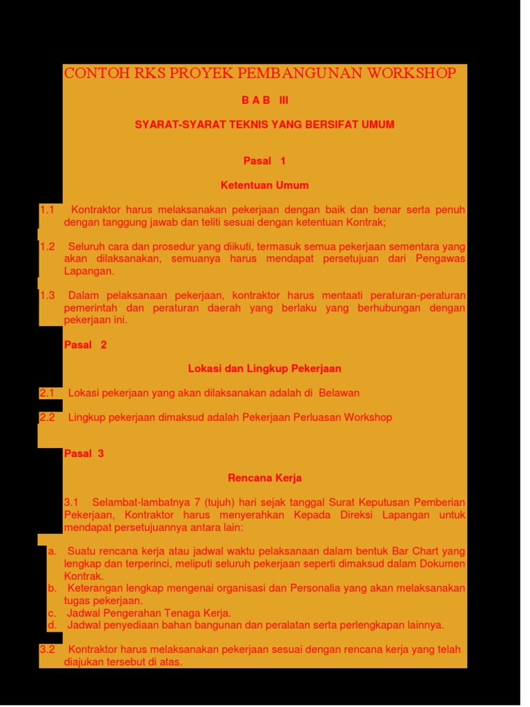 RKS Proyek Workshop Belawan | PDF | Griya & Taman | Komputer