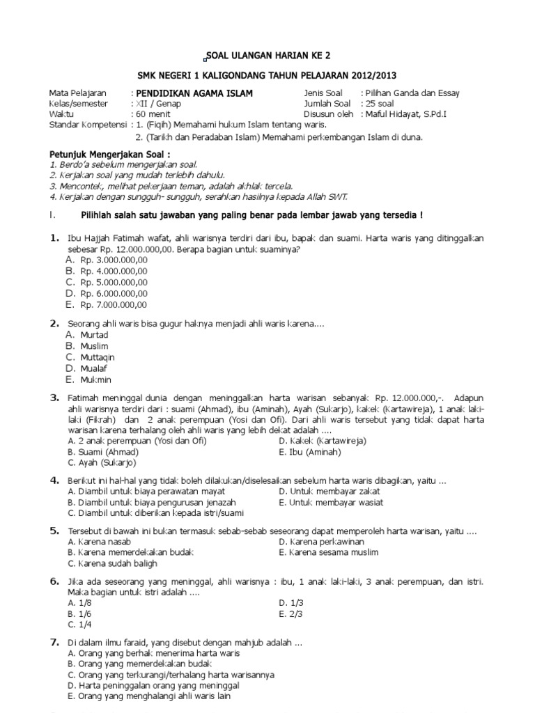 Soal Ulangan Harian Ke 2 Genap Kls Xii