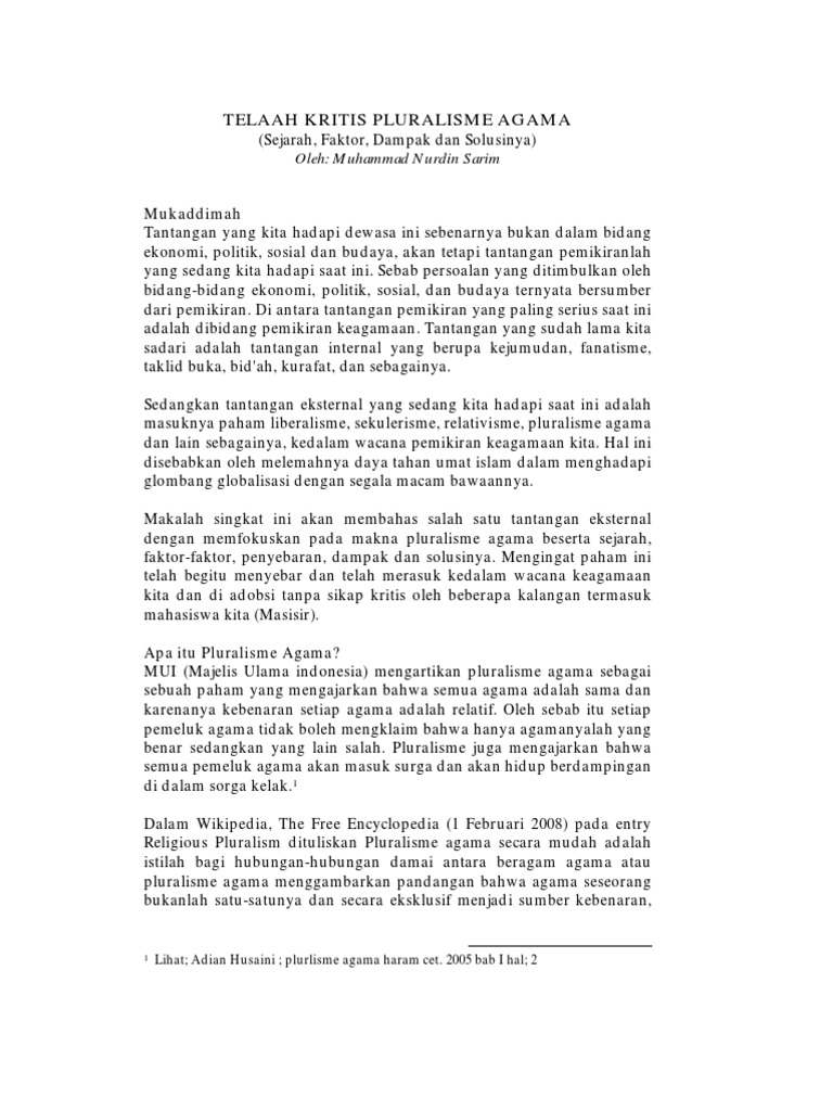 Telaah Kritis Pluralisme Agama Alqudwah Pdf