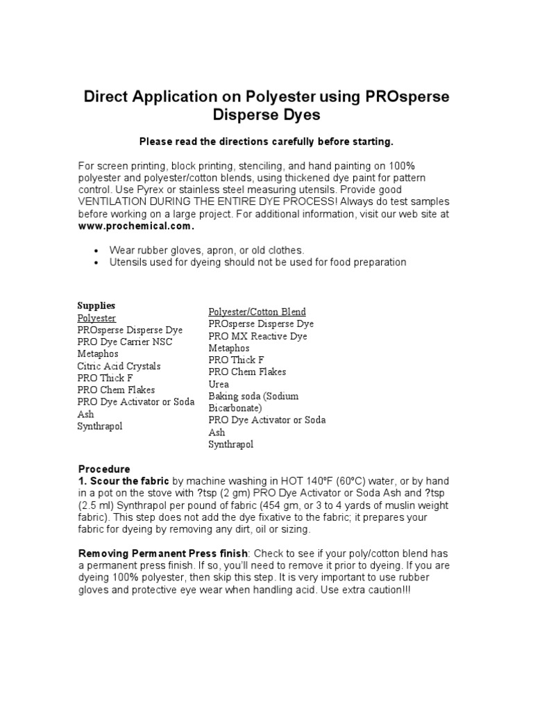 Dyeing 100% Polyester with PROsperse | PDF | Polyester | Sodium Carbonate
