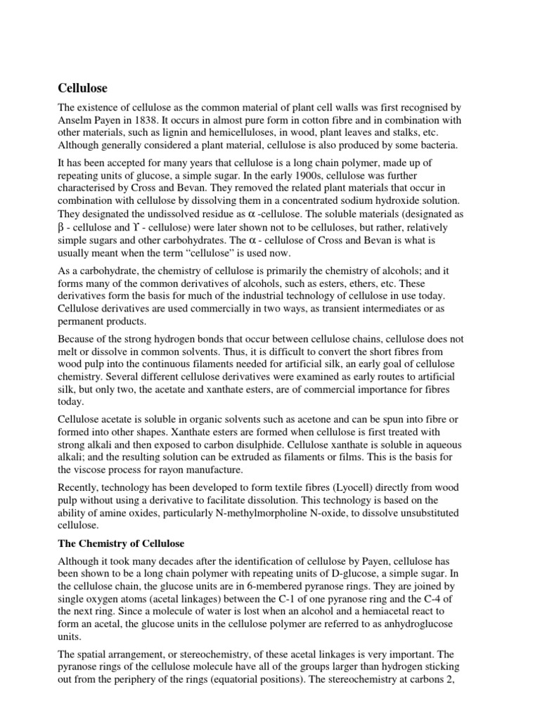 Chemistry And Reactions Of Cellulose Pdf Pdf Cellulose Glucose