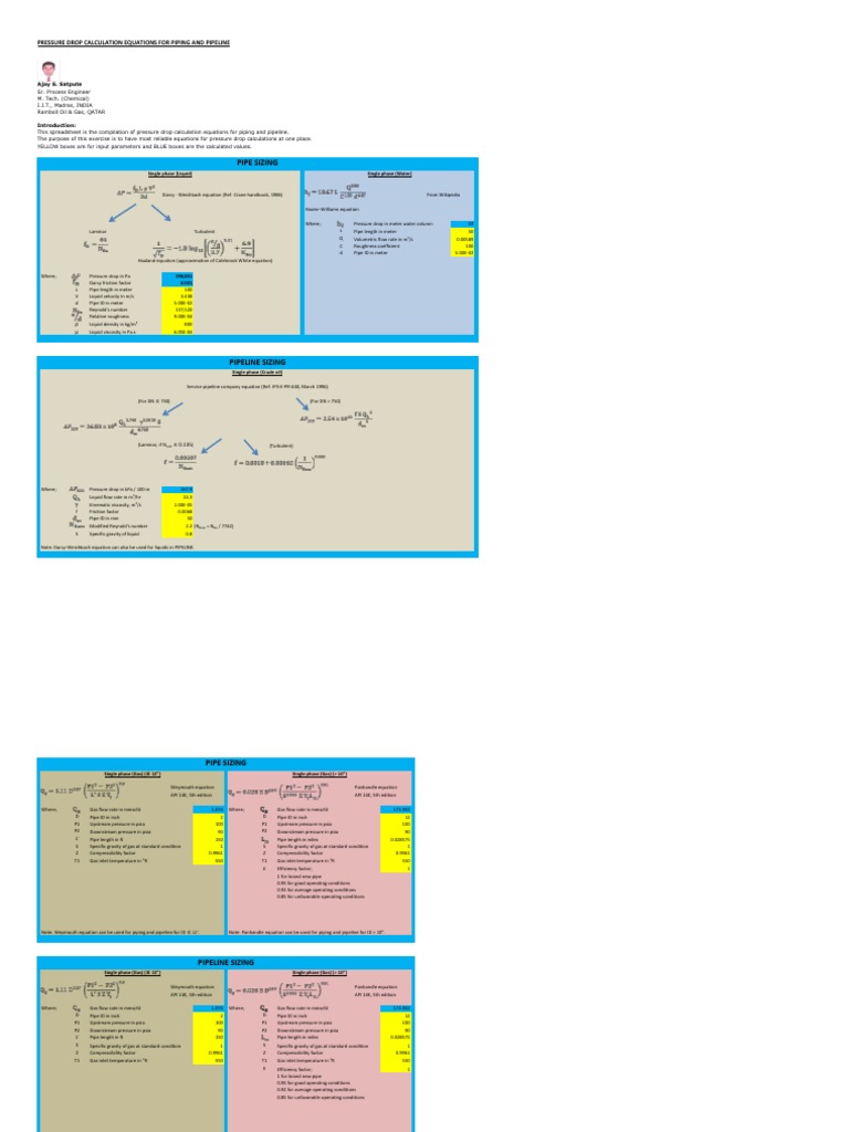 Pressure Drop Equations for Pipelines | PDF | Pressure | Continuum ...