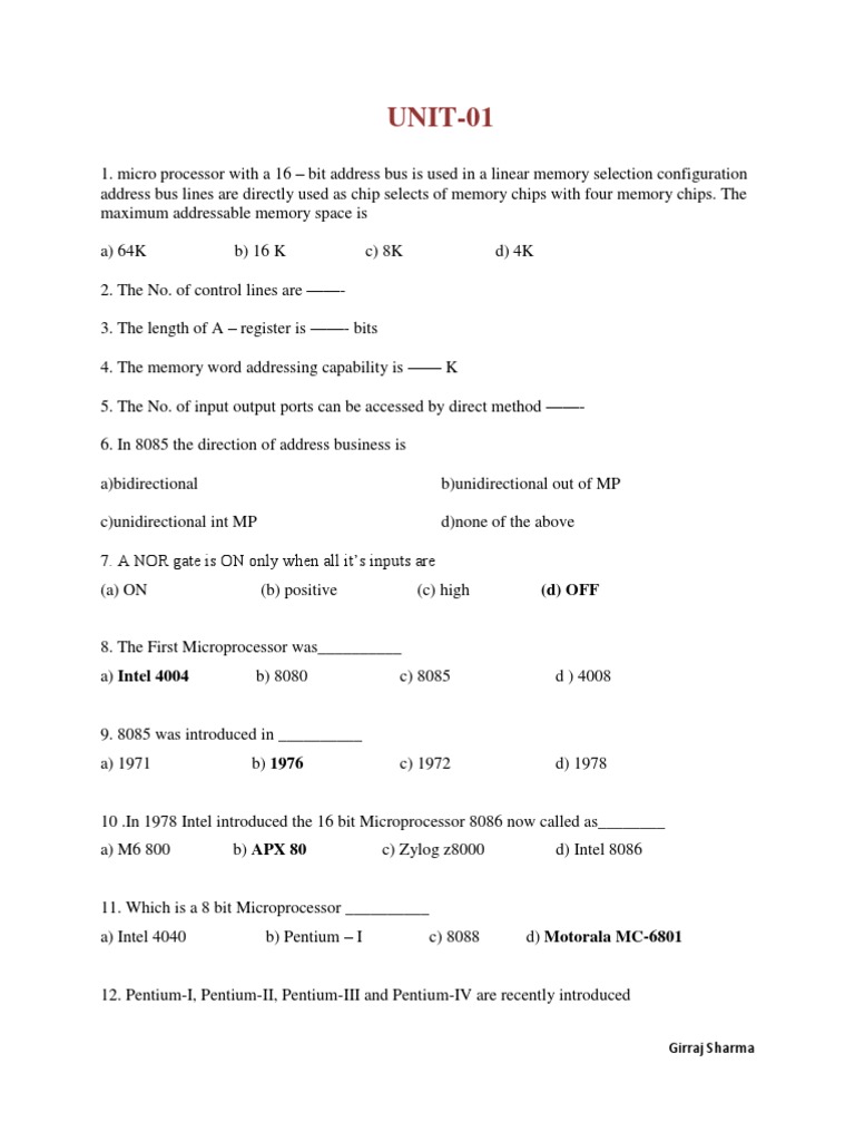 Mcq Instruction Set Central Processing Unit