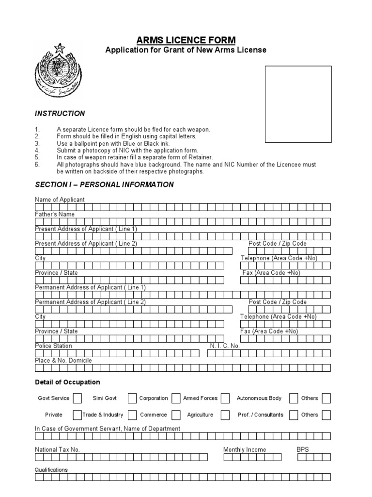 Arms Licence Form Firearms Government Information