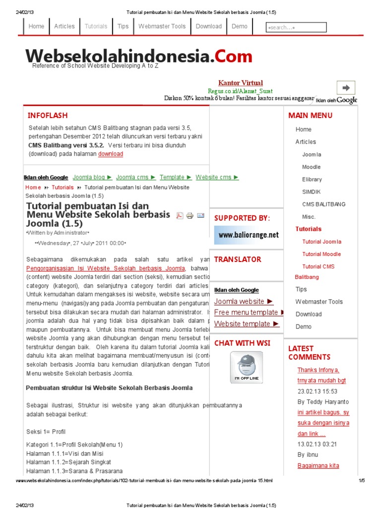 Tutorial Pembuatan Isi Dan Menu Website Sekolah Berbasis Joomla (1 | PDF