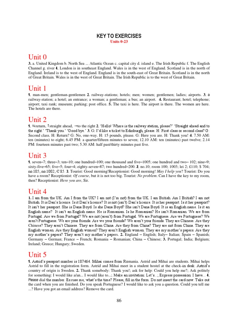 Key to Exercises Units 0-23 | PDF