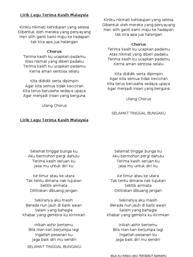 Lirik Lagu Terima Kasih Malaysi1 Pdf