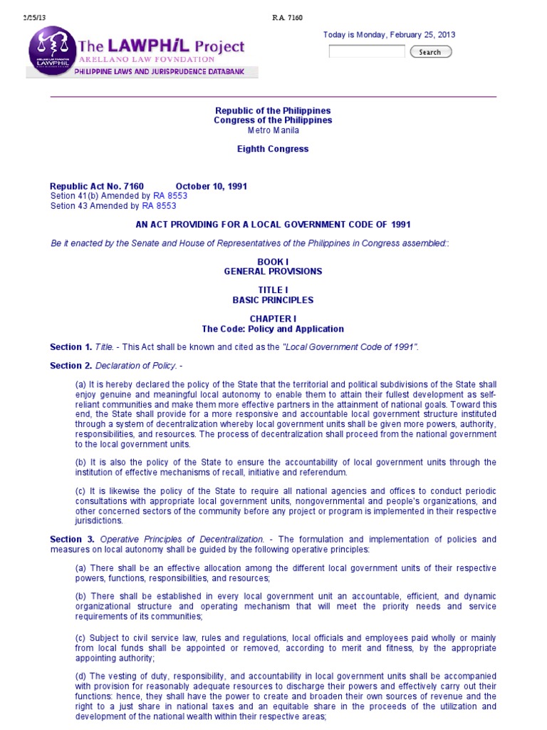 Ra 7160 local government code of the philippines pdf eminent domain