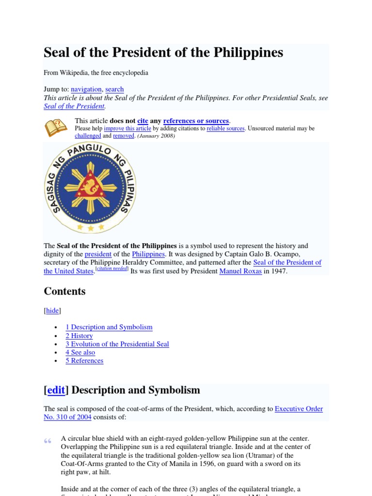 Seal of the President of the Philippines Symbols National Symbols