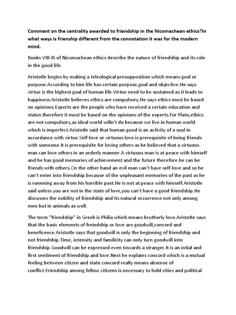 Aristotle's Concept of Friendship | PDF | Friendship | Virtue