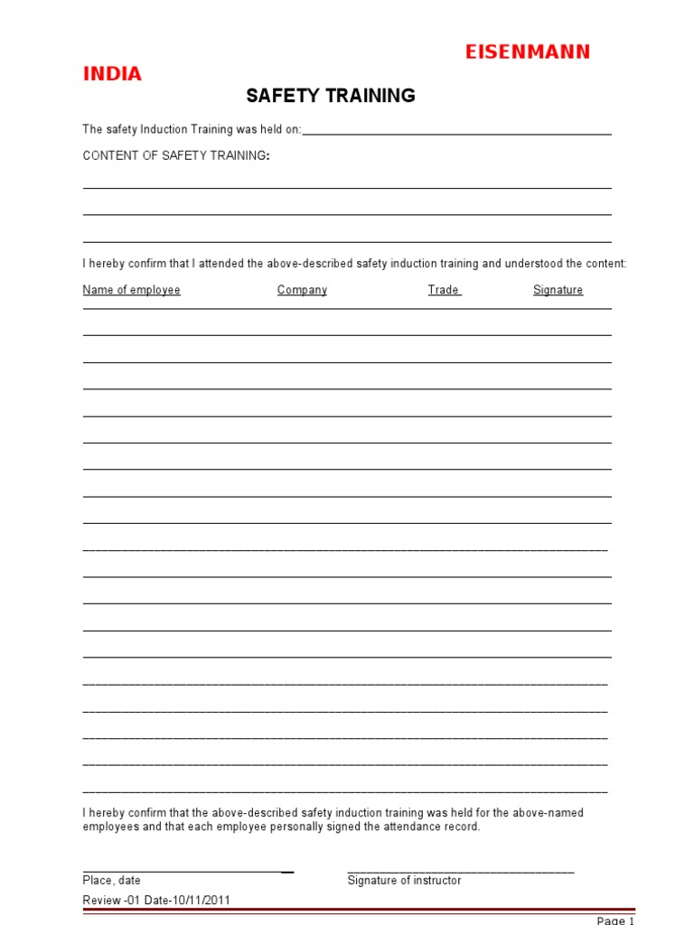 Safety Induction Training Record | PDF
